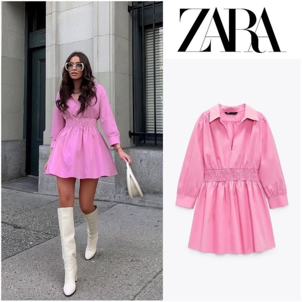 BLOGGER'S FAVE! Zara Short Poplin Collared Mini Dress Bubblegum NWT